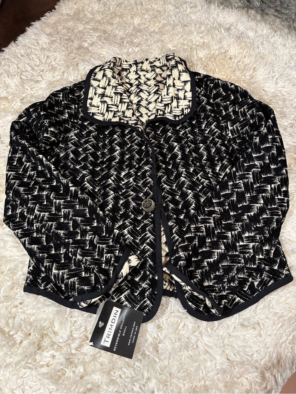 Trimdin Black & Cream Textured Cropped Jacket